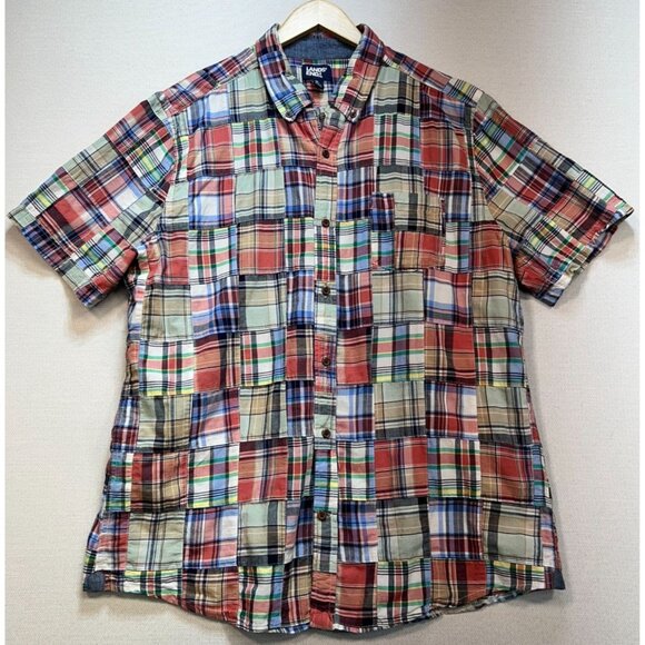 Lands' End Mens Button Down Shirt Summer Size XL Multi Patchwork Traditional Fit - Picture 1 of 13